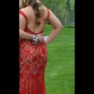 Jovani Off the Shoulder Red Dress w/ Rhinestones